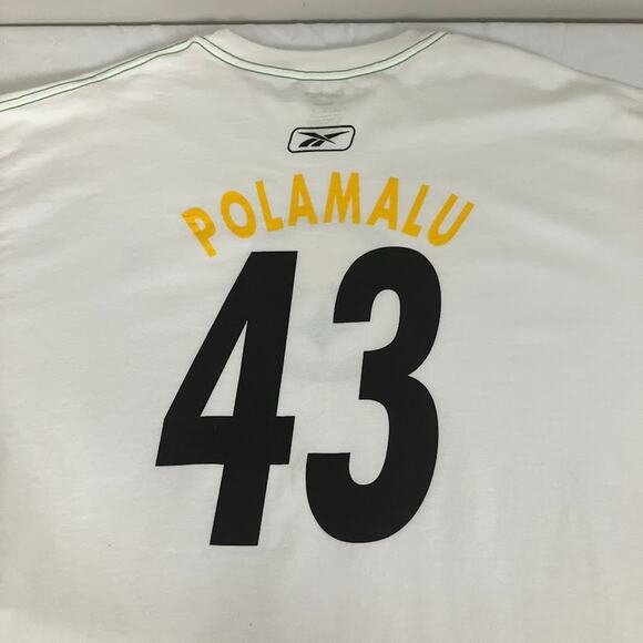 Troy Polamalu #43 PITTSBURGH STEELERS Jersey Style T-Shirt White Size XL NEW - Picture 3 of 8